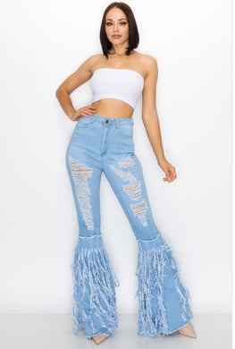 FRINGE RIPPED BELL BOTTOM JEANS-AVAILABLE IN PLUS SIZES